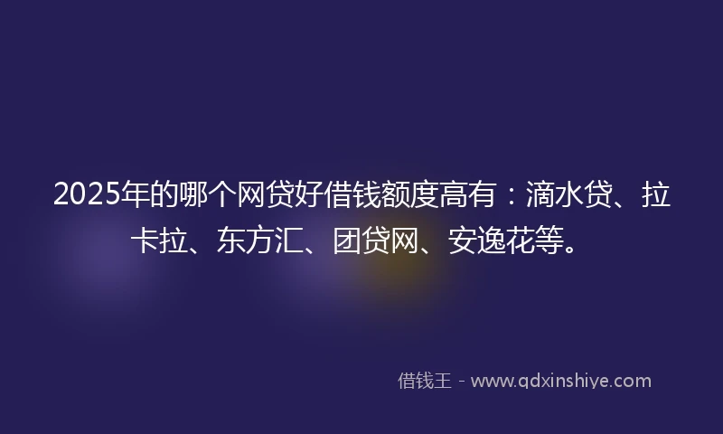 2025年的哪个网贷好借钱额度高有：滴水贷、拉卡拉、东方汇、团贷网、安逸花等。