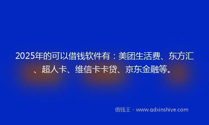 2025年的可以借钱软件有:美团生活费、东方汇、超人卡、维信卡卡贷、京东金融等。
