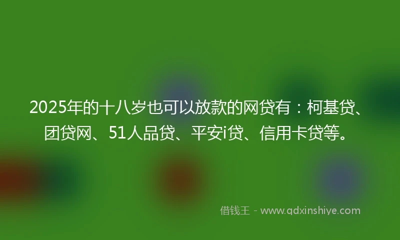 2025年的十八岁也可以放款的网贷有：柯基贷、团贷网、51人品贷、平安i贷、信用卡贷等。