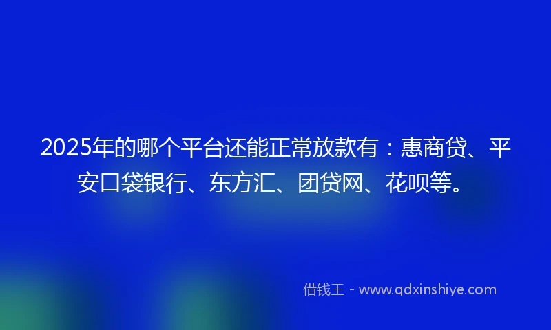 2025年的哪个平台还能正常放款有：惠商贷、平安口袋银行、东方汇、团贷网、花呗等。