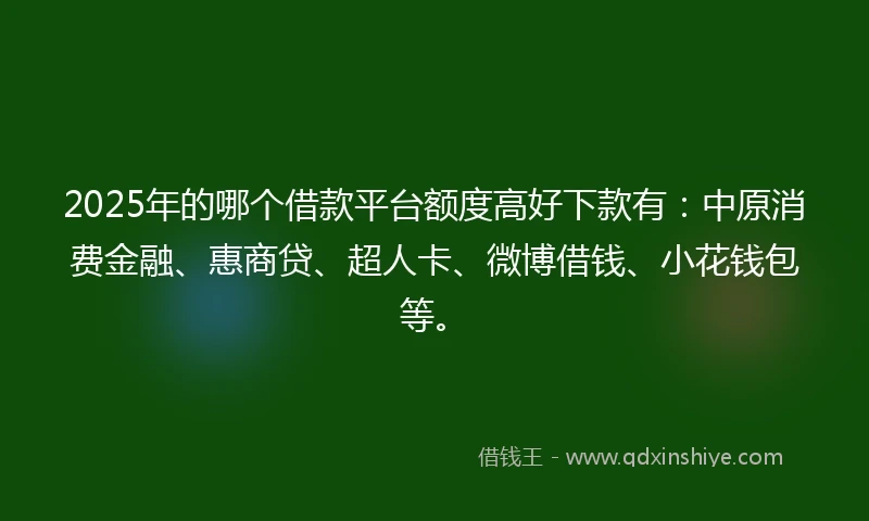 2025年的哪个借款平台额度高好下款有：中原消费金融、惠商贷、超人卡、微博借钱、小花钱包等。
