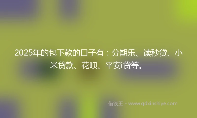 2025年的包下款的口子有：分期乐、读秒贷、小米贷款、花呗、平安i贷等。