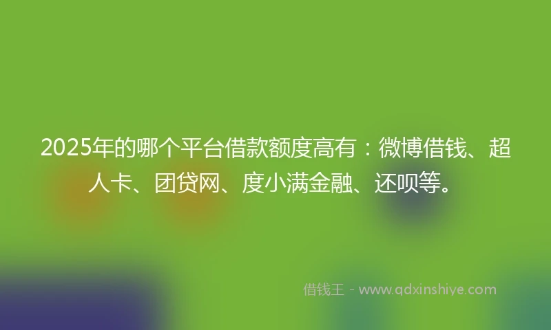 2025年的哪个平台借款额度高有：微博借钱、超人卡、团贷网、度小满金融、还呗等。