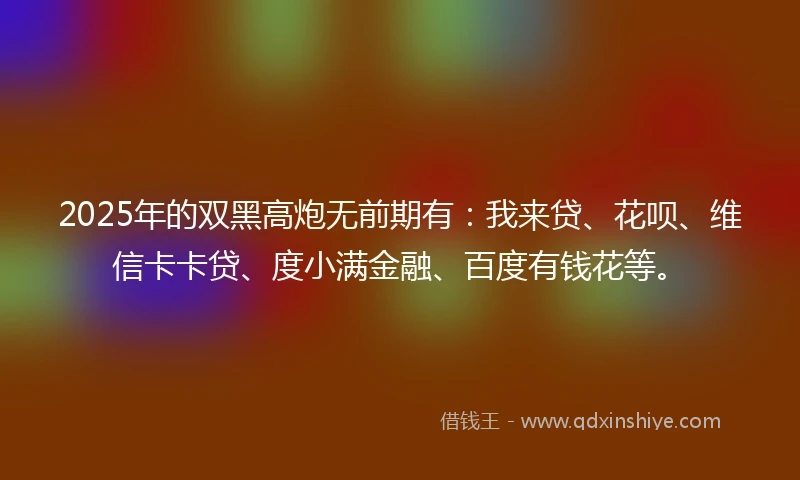 2025年的双黑高炮无前期有：我来贷、花呗、维信卡卡贷、度小满金融、百度有钱花等。