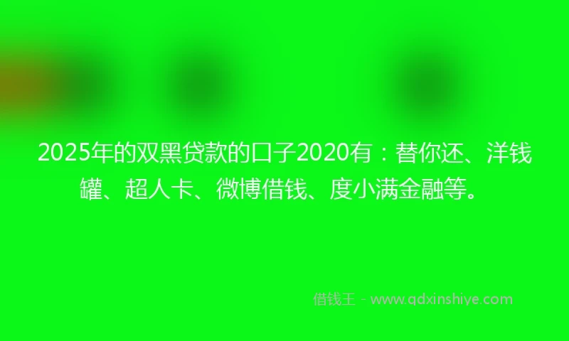 2025年的双黑贷款的口子2020有：替你还、洋钱罐、超人卡、微博借钱、度小满金融等。