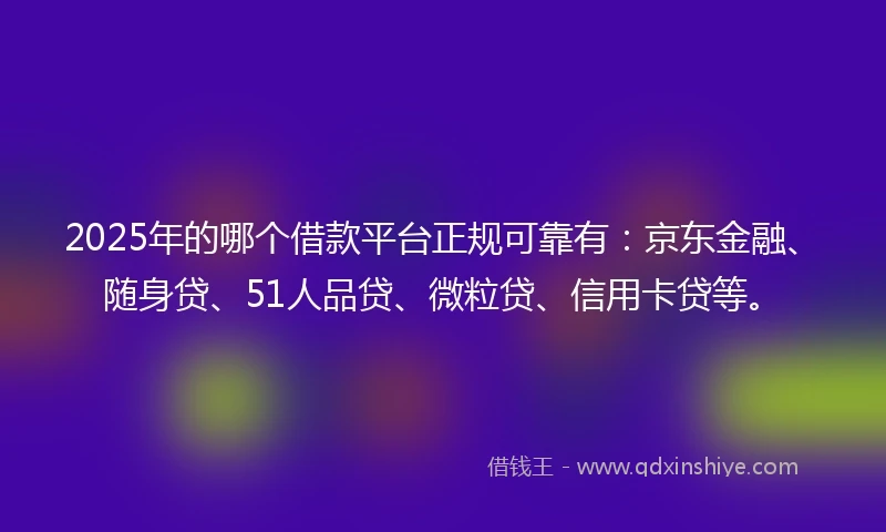 2025年的哪个借款平台正规可靠有：京东金融、随身贷、51人品贷、微粒贷、信用卡贷等。