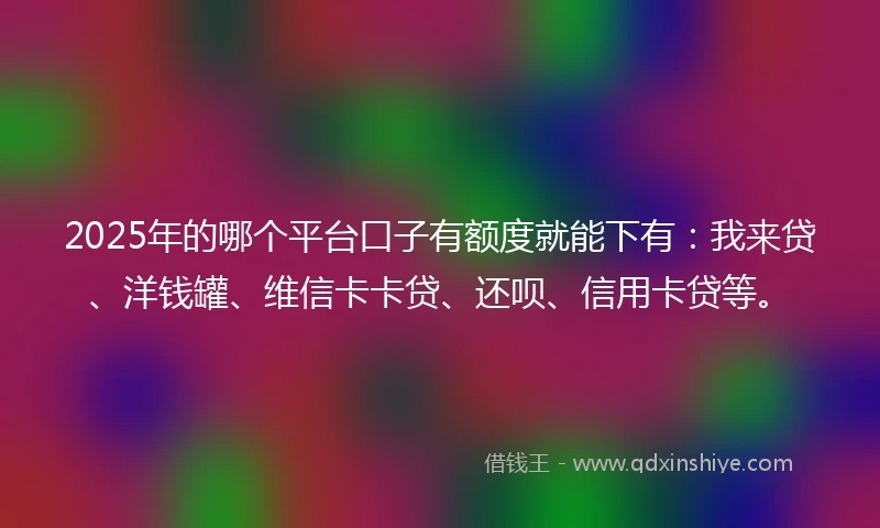 2025年的哪个平台口子有额度就能下有：我来贷、洋钱罐、维信卡卡贷、还呗、信用卡贷等。