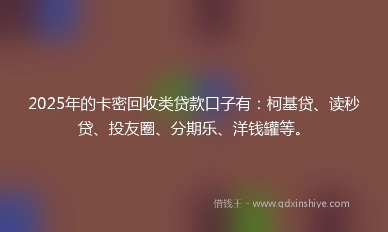 2025年的卡密回收类贷款口子有：柯基贷、读秒贷、投友圈、分期乐、洋钱罐等。