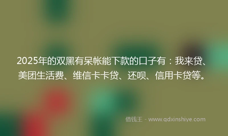 2025年的双黑有呆帐能下款的口子有：我来贷、美团生活费、维信卡卡贷、还呗、信用卡贷等。