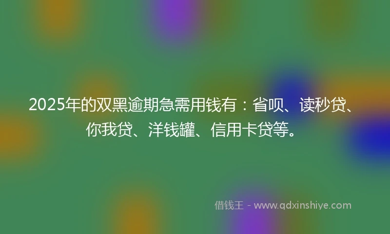 2025年的双黑逾期急需用钱有：省呗、读秒贷、你我贷、洋钱罐、信用卡贷等。