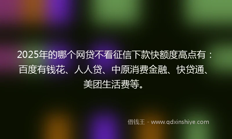 2025年的哪个网贷不看征信下款快额度高点有：百度有钱花、人人贷、中原消费金融、快贷通、美团生活费等。