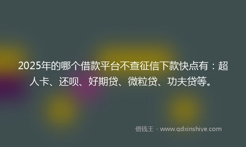 2025年的哪个借款平台不查征信下款快点有：超人卡、还呗、好期贷、微粒贷、功夫贷等。