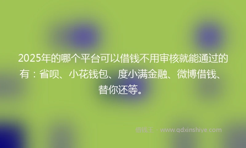 2025年的哪个平台可以借钱不用审核就能通过的有：省呗、小花钱包、度小满金融、微博借钱、替你还等。