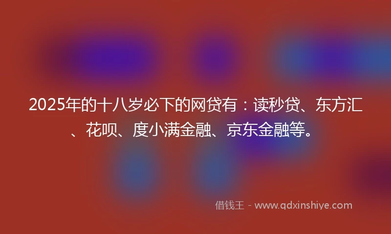 2025年的十八岁必下的网贷有：读秒贷、东方汇、花呗、度小满金融、京东金融等。