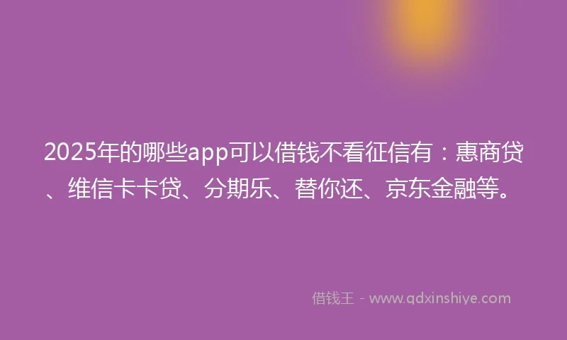2025年的哪些app可以借钱不看征信有：惠商贷、维信卡卡贷、分期乐、替你还、京东金融等。