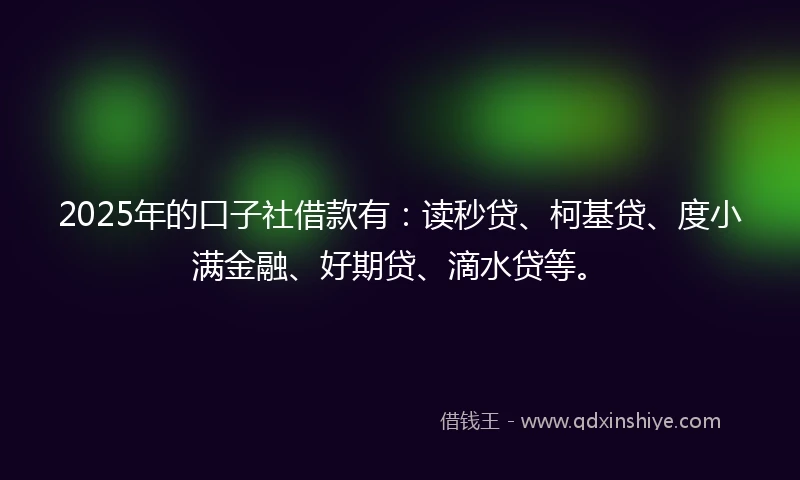 2025年的口子社借款有：读秒贷、柯基贷、度小满金融、好期贷、滴水贷等。