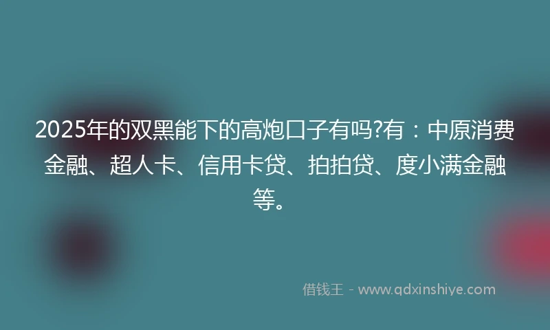 2025年的双黑能下的高炮口子有吗?有：中原消费金融、超人卡、信用卡贷、拍拍贷、度小满金融等。