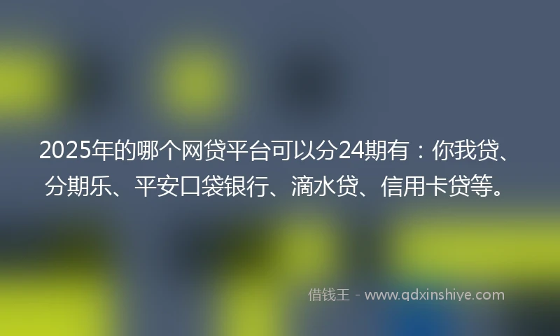 2025年的哪个网贷平台可以分24期有:你我贷、分期乐、平安口袋银行、滴水贷、信用卡贷等。
