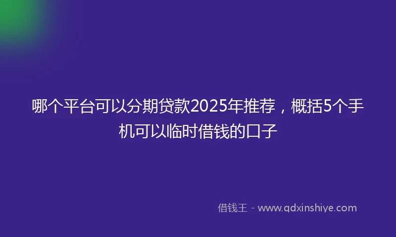 哪个平台可以分期贷款2025年推荐，概括5个手机可以临时借钱的口子
