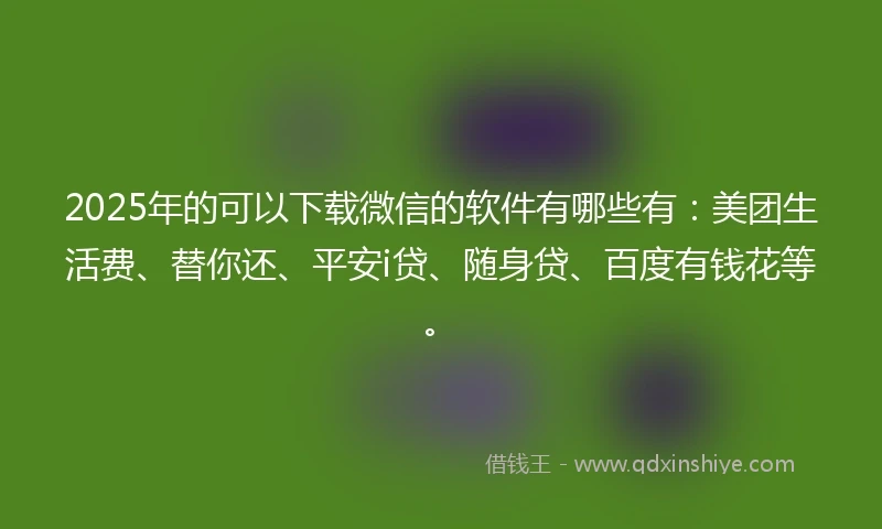 2025年的可以下载微信的软件有哪些有：美团生活费、替你还、平安i贷、随身贷、百度有钱花等。