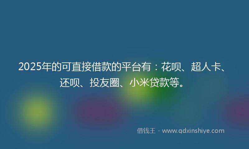 2025年的可直接借款的平台有：花呗、超人卡、还呗、投友圈、小米贷款等。