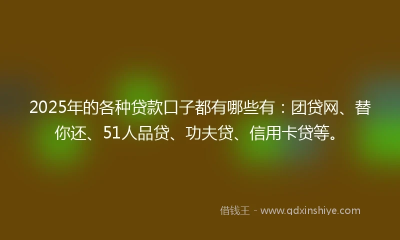 2025年的各种贷款口子都有哪些有:团贷网、替你还、51人品贷、功夫贷、信用卡贷等。