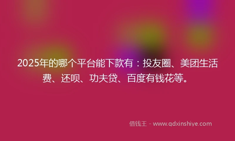 2025年的哪个平台能下款有：投友圈、美团生活费、还呗、功夫贷、百度有钱花等。
