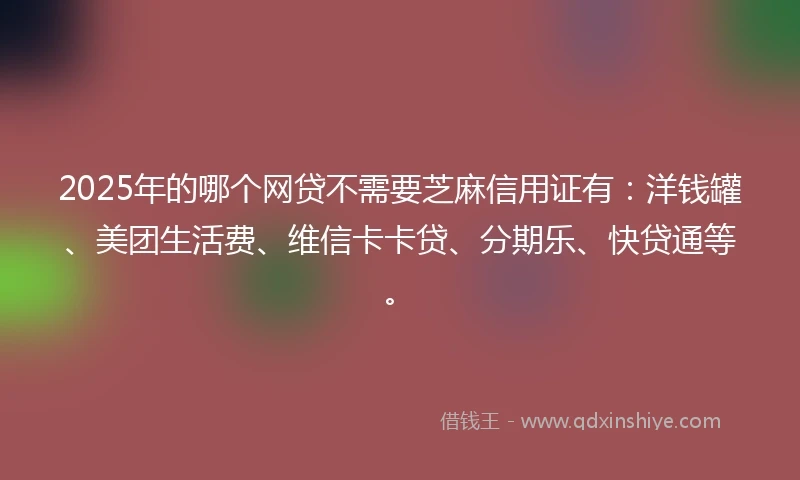 2025年的哪个网贷不需要芝麻信用证有:洋钱罐、美团生活费、维信卡卡贷、分期乐、快贷通等。