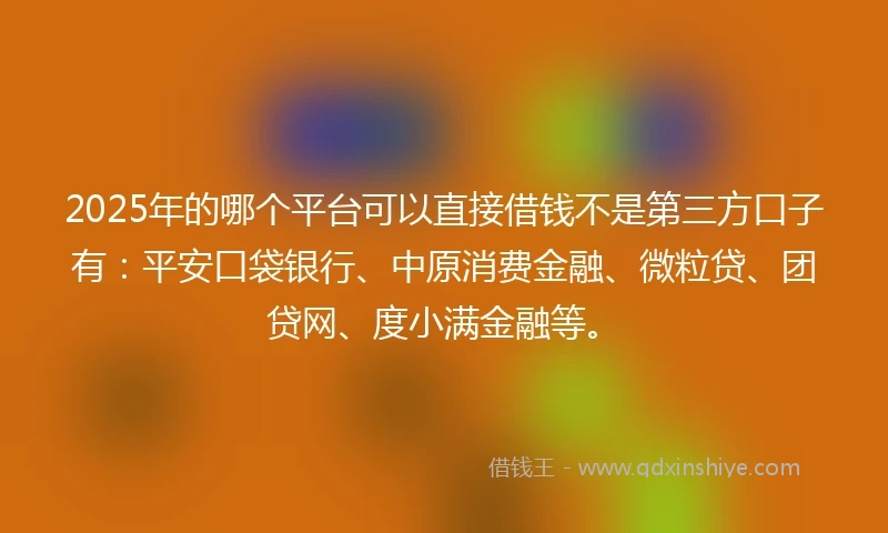 2025年的哪个平台可以直接借钱不是第三方口子有：平安口袋银行、中原消费金融、微粒贷、团贷网、度小满金融等。