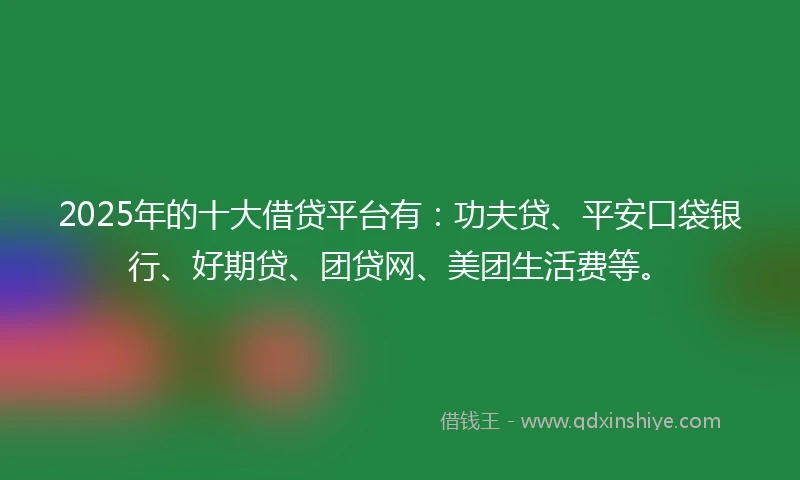 2025年的十大借贷平台有：功夫贷、平安口袋银行、好期贷、团贷网、美团生活费等。