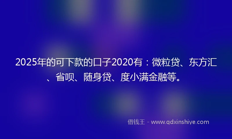 2025年的可下款的口子2020有：微粒贷、东方汇、省呗、随身贷、度小满金融等。