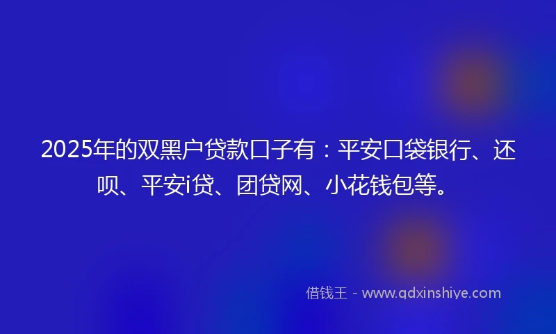 2025年的双黑户贷款口子有：平安口袋银行、还呗、平安i贷、团贷网、小花钱包等。