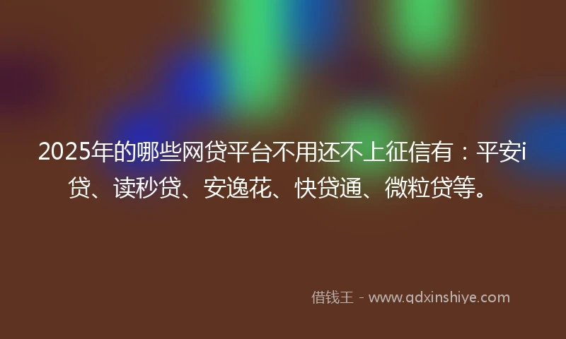 2025年的哪些网贷平台不用还不上征信有：平安i贷、读秒贷、安逸花、快贷通、微粒贷等。