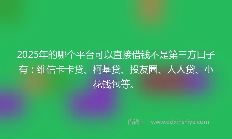 2025年的哪个平台可以直接借钱不是第三方口子有：维信卡卡贷、柯基贷、投友圈、人人贷、小花钱包等。
