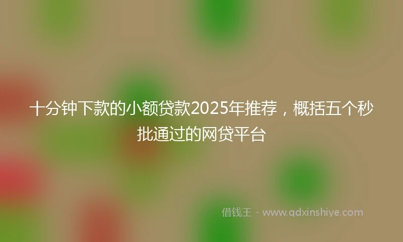 十分钟下款的小额贷款2025年推荐，概括五个秒批通过的网贷平台