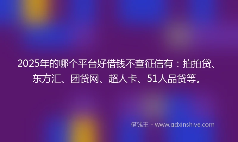 2025年的哪个平台好借钱不查征信有：拍拍贷、东方汇、团贷网、超人卡、51人品贷等。
