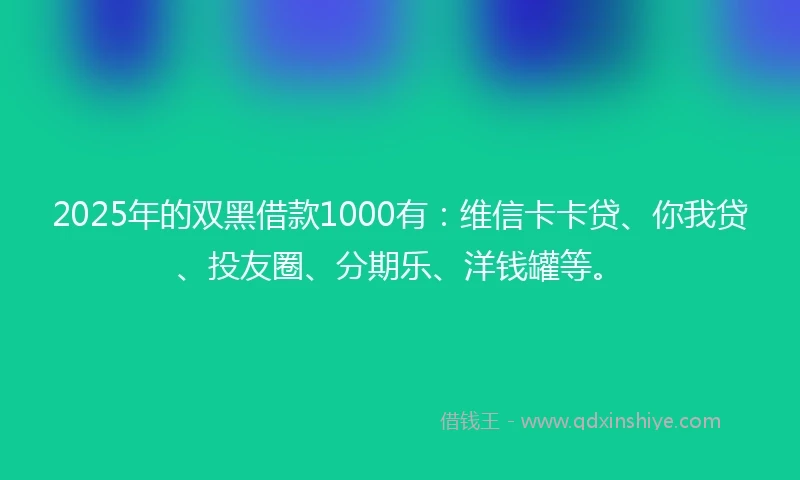 2025年的双黑借款1000有：维信卡卡贷、你我贷、投友圈、分期乐、洋钱罐等。