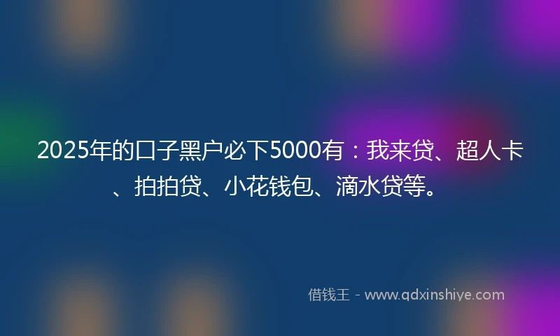 2025年的口子黑户必下5000有：我来贷、超人卡、拍拍贷、小花钱包、滴水贷等。