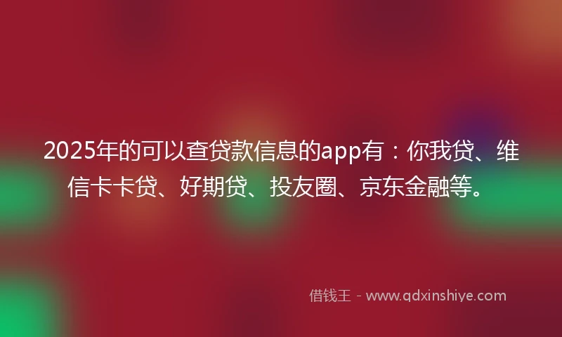 2025年的可以查贷款信息的app有:你我贷、维信卡卡贷、好期贷、投友圈、京东金融等。