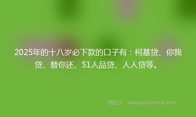 2025年的十八岁必下款的口子有：柯基贷、你我贷、替你还、51人品贷、人人贷等。