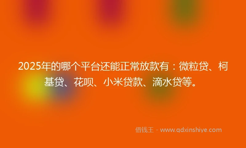 2025年的哪个平台还能正常放款有：微粒贷、柯基贷、花呗、小米贷款、滴水贷等。