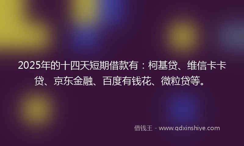 2025年的十四天短期借款有：柯基贷、维信卡卡贷、京东金融、百度有钱花、微粒贷等。