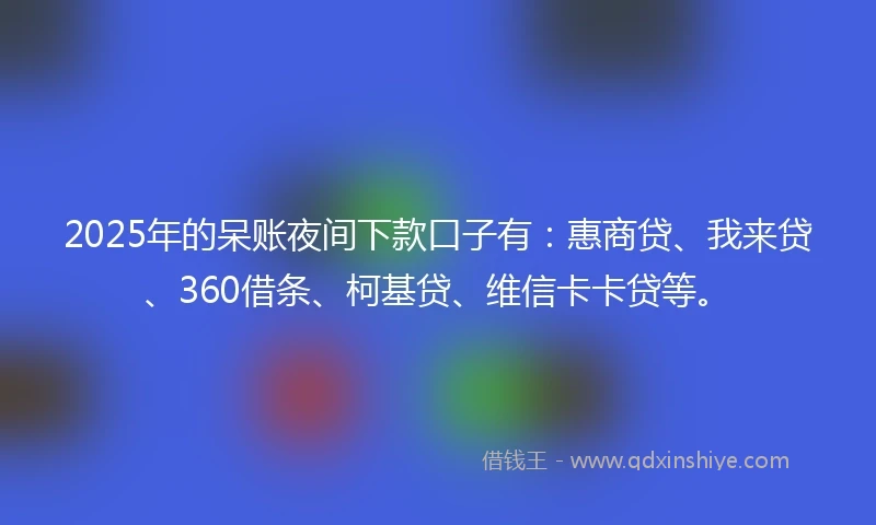 2025年的呆账夜间下款口子有：惠商贷、我来贷、360借条、柯基贷、维信卡卡贷等。