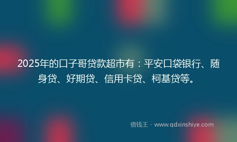 2025年的口子哥贷款超市有：平安口袋银行、随身贷、好期贷、信用卡贷、柯基贷等。