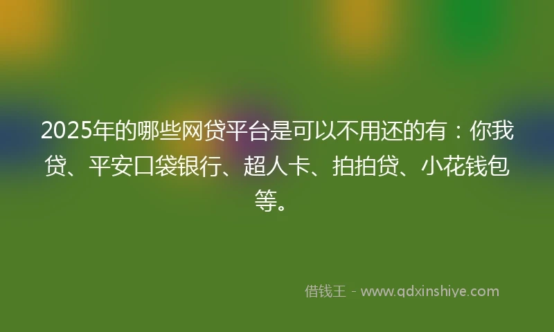 2025年的哪些网贷平台是可以不用还的有：你我贷、平安口袋银行、超人卡、拍拍贷、小花钱包等。