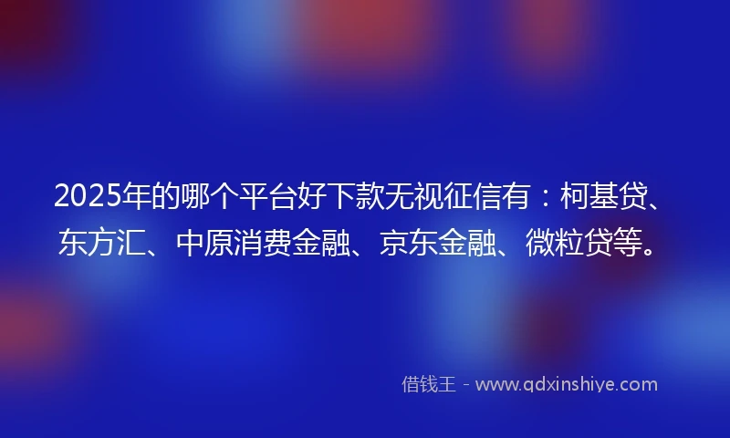 2025年的哪个平台好下款无视征信有：柯基贷、东方汇、中原消费金融、京东金融、微粒贷等。