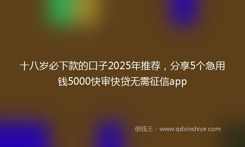十八岁必下款的口子2025年推荐，分享5个急用钱5000快审快贷无需征信app