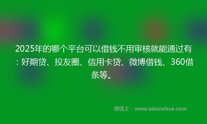 2025年的哪个平台可以借钱不用审核就能通过有：好期贷、投友圈、信用卡贷、微博借钱、360借条等。
