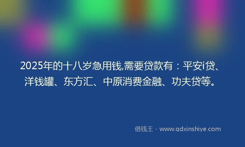 2025年的十八岁急用钱,需要贷款有：平安i贷、洋钱罐、东方汇、中原消费金融、功夫贷等。