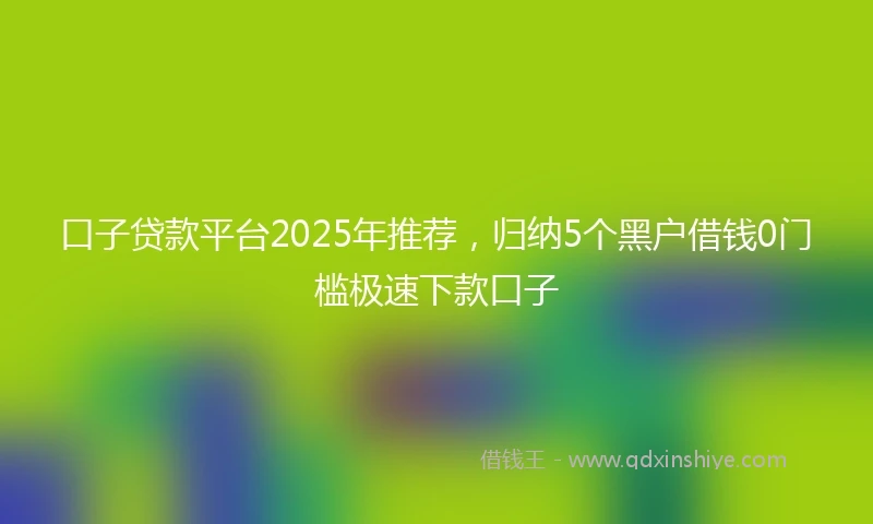 口子贷款平台2025年推荐，归纳5个黑户借钱0门槛极速下款口子